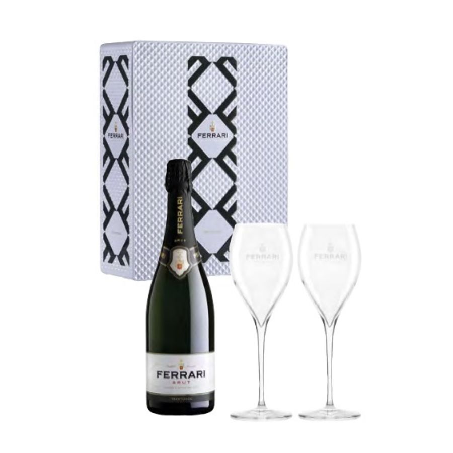Confezione Spumante Ferrari Brut con 2 Bicchieri